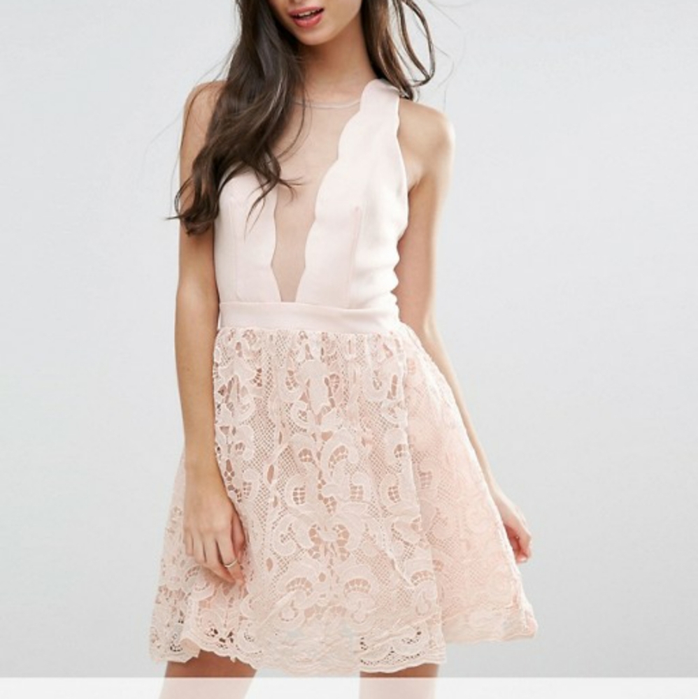 Little Mistress Scallop Crochet Lace Skater Dress
